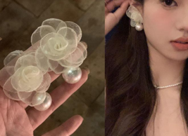 Super fairy chiffon flower earrings female new niche design earrings gen... - $19.80