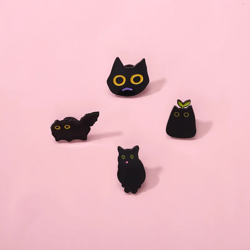 Play Small Punk Style Dark Series Sapling Black Cat Metal Enamel Brooch Cartoon  - £23.32 GBP