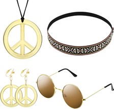 4 Pcs 70s Accessories Women Hippie Costume Set Hippie Sunglasses Peace N... - £18.83 GBP