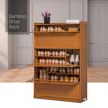 39&quot; Brown Bamboo [Boots Compartment] 9-Tier Drop Down Door Shoes Storage... - £167.69 GBP