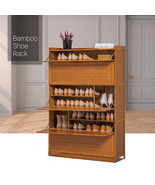 39&quot; Brown Bamboo [Boots Compartment] 9-Tier Drop Down Door Shoes Storage... - £174.50 GBP