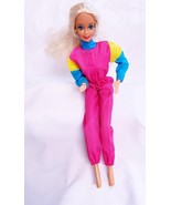 Vintage 1980&#39;s Barbie Pink Colorful Nylon Jump Suit Elastic Waist Cuffs ... - €7,63 EUR