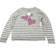 Cupcakes &amp; Cashmere Sweater Womens M Tan Cream Striped Hearts Pullover Soft - $27.28