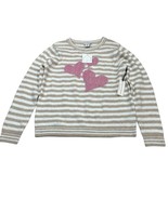 Cupcakes &amp; Cashmere Sweater Womens M Tan Cream Striped Hearts Pullover Soft - $38.08 CAD