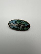 Antique Victorian Enamel Landscape Mountain Trees Pin Brooch 2.9cm - £76.76 GBP