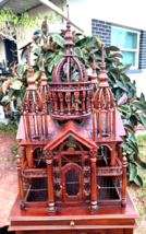 Beautiful Large Rare Antique Cathedral Hand Crafted Wood Bird House Cage &amp; Stand - £3,148.24 GBP