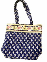 Vera Bradley Tote Bag Retired Spring Navy Blue And Yellow 14x13x4 In Used Once - £16.12 GBP