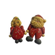 Vintage 1981 Handmade Clay Mr and Mrs Claus Clay Ornaments - £10.95 GBP