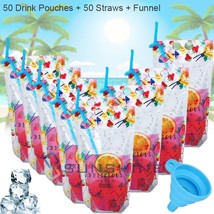 100Pcs (Drink Pouches+Straws+Funnel ) Cold &amp; Hot Drinks Stand-Up Zipper ... - £23.00 GBP