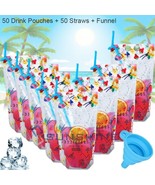 100Pcs (Drink Pouches+Straws+Funnel ) Cold &amp; Hot Drinks Stand-Up Zipper ... - £23.42 GBP