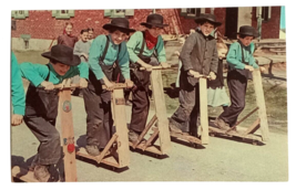 Amish Boys Racing Homemade Wooden Scooters Lancaster PA Dexter UNP Postcard 1961 - £3.85 GBP