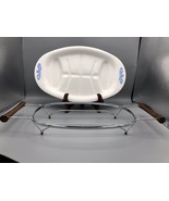 Vintage Corningware Oval Roast Platter w/ Cradle Holder Metal Wood Handles  - £19.77 GBP