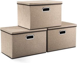 Prandom Large Collapsible Storage Bins With Lids [3-Pack] Jute, 17.7X11.8X11.8 - $51.94