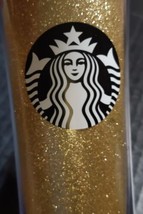 Starbucks Tumbler Gold Sparkle Glitter Coffee Cup Plastic Tumbler 16oz W... - $9.61