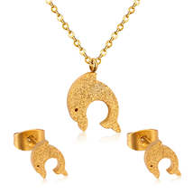 18K Gold-Plated Frosted Dolphin Stud Earrings &amp; Pendant Necklace - £11.98 GBP