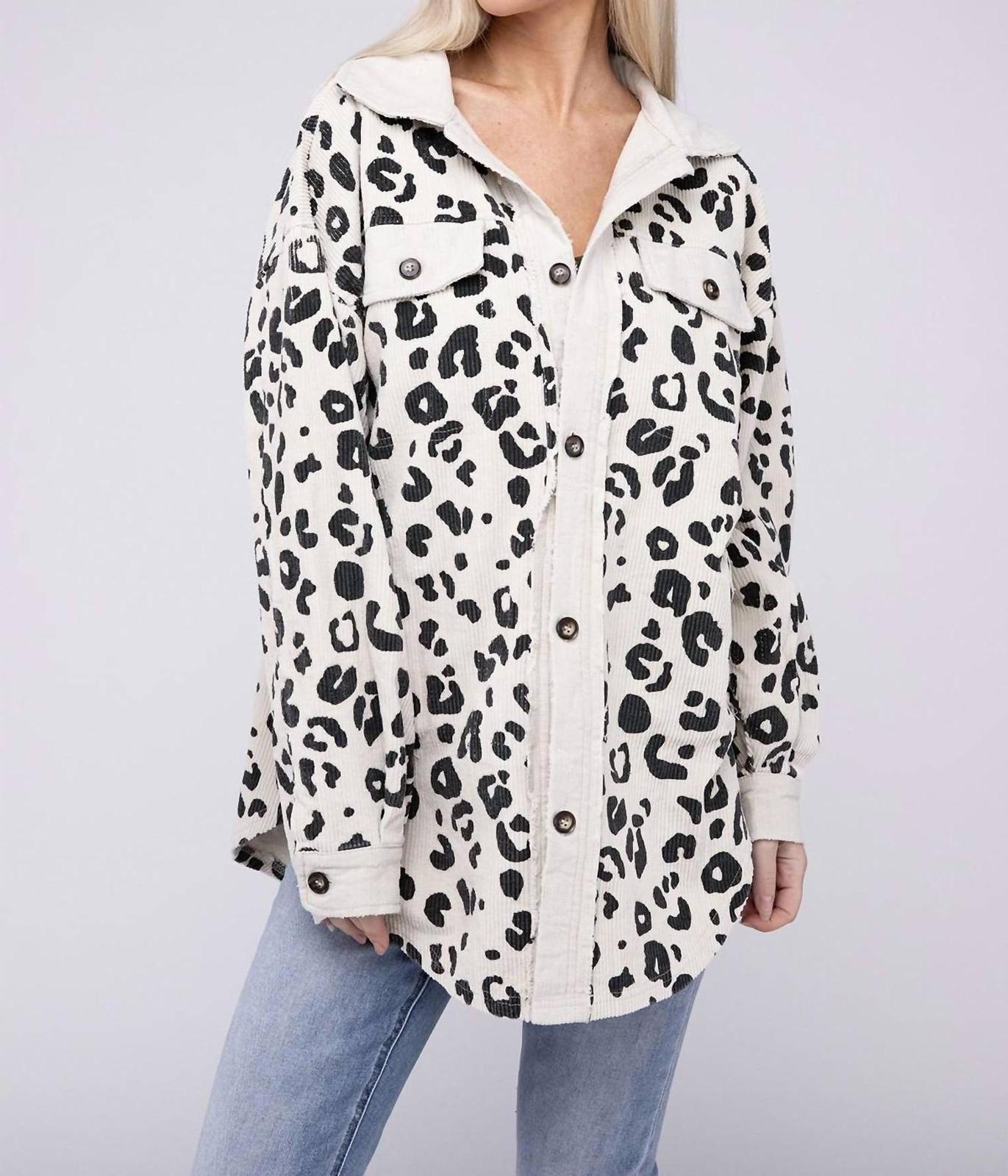 Bibi Vintage Washed Leopard Corduroy Buttoned Jacket Oatmeal - $30.00