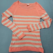 Mossimo Women Shirt Size M Orange Preppy Stripe Classic Long Sleeve Mesh Scoop - £9.16 GBP