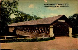 VINTAGE POSTCARD-COVERED BRIDGE, HOOSICK, NY-LONGEST COVERED BRIDGE IN N... - $5.45