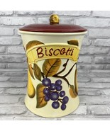 Nonni&#39;s Biscotti Cookie Jar Grapes And Pears Hand Painted Ceramic Red Lid - £19.99 GBP