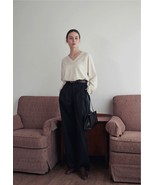Loeil Pin-Tuck Wide Cotton Pants Black Size Medium - $65.00