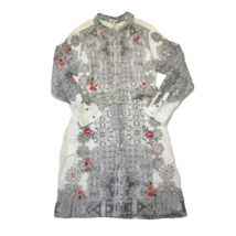 NWT Johnny Was Maize in White Gray Floral Print Linen Lined Shirt Dress L $335 - £92.79 GBP