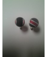 Round Silver Cuff Links with Black and Red Fabric - $6.32
