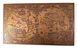 Rare Vintage World Map Engraved Copper Henricus Hondius 47&quot;x27&quot; Wood Mount   - £1,958.32 GBP