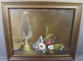 Original Oil Painting Canvas 8x10  &quot;BRASS CANDLE LAMP &quot; Artist Pat Keely 1989 - £39.44 GBP
