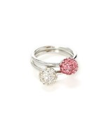 Red Crystal &amp; Silvertone Pavé Ball-Stud Sterling Silver Ring Set Size 11 - £6.76 GBP