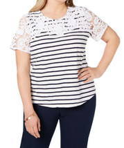 allbrand365 designer Womens Plus Size Striped Embroidered Top, 0X - £31.82 GBP