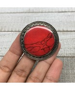 Turkmen Ring Afghan Antique Tribal Round Red Coral Inlay Kuchi Ring, TR108 - £6.18 GBP