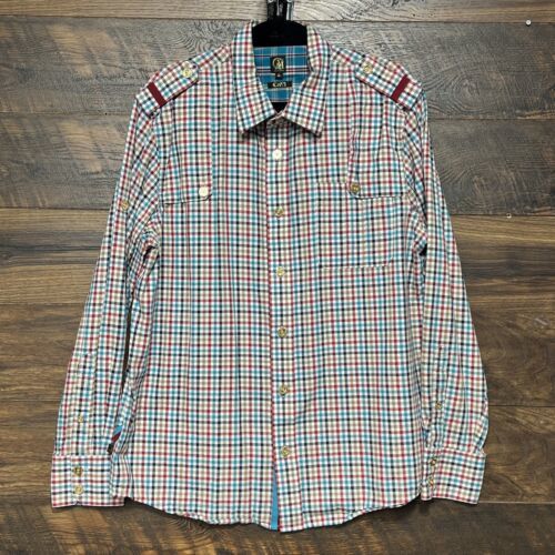 Cavi Dressy Plaid Shirt Men Epaulettes XL Button-Down Long Sleeves Milit... - $21.88