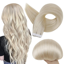 Full Shine Tape in Hair Extensions Human Hair 60 Platinum Blonde Tape Hair Ex... - £46.47 GBP