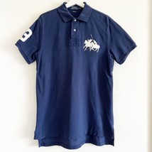 Polo Ralph Lauren Blue Big Pony 3 Front Rugby Sport Embroidered Collar Shirt L - £39.33 GBP