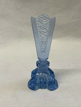 Floral Blue Glass Perfume Scent Bottle &amp; Stopper Geometric Base Vanity F... - $39.95