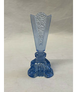 Floral Blue Glass Perfume Scent Bottle &amp; Stopper Geometric Base Vanity F... - £31.89 GBP