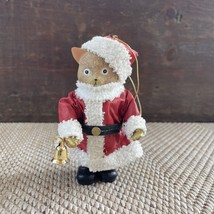 Vintage Christmas Ornament Holidays Santa Cat Black Boots Holding Bells 5 in - $4.99