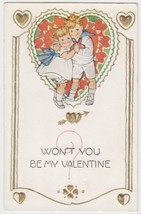 Won&#39;t You Be My Valentine Postcard Heart Children Embossed - £2.34 GBP