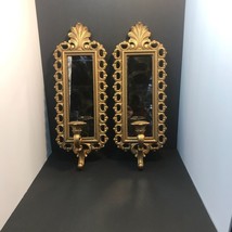 Homco Home Interior Gold Syroco Regency Smoke Glass Mirror Wall Sconces Set Of 2 - £31.14 GBP