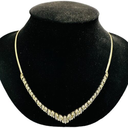 Primary image for Vintage Sterling Silver Vermeil Gold Tone Diamond Necklace, 18" Signed OTC 16.7g