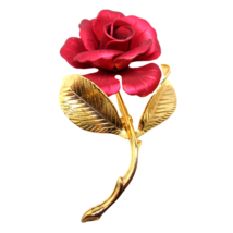 Cerrito Crimson Rose with Satin Metal Petals Brooch 2.25" - £7.88 GBP