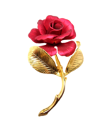 Cerrito Crimson Rose with Satin Metal Petals Brooch 2.25&quot; - £7.82 GBP