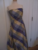 2.25yd Italian Gold Blue Silk Shantung Plaid Fabric Dress Home #BP55 Stunning ! - $56.00