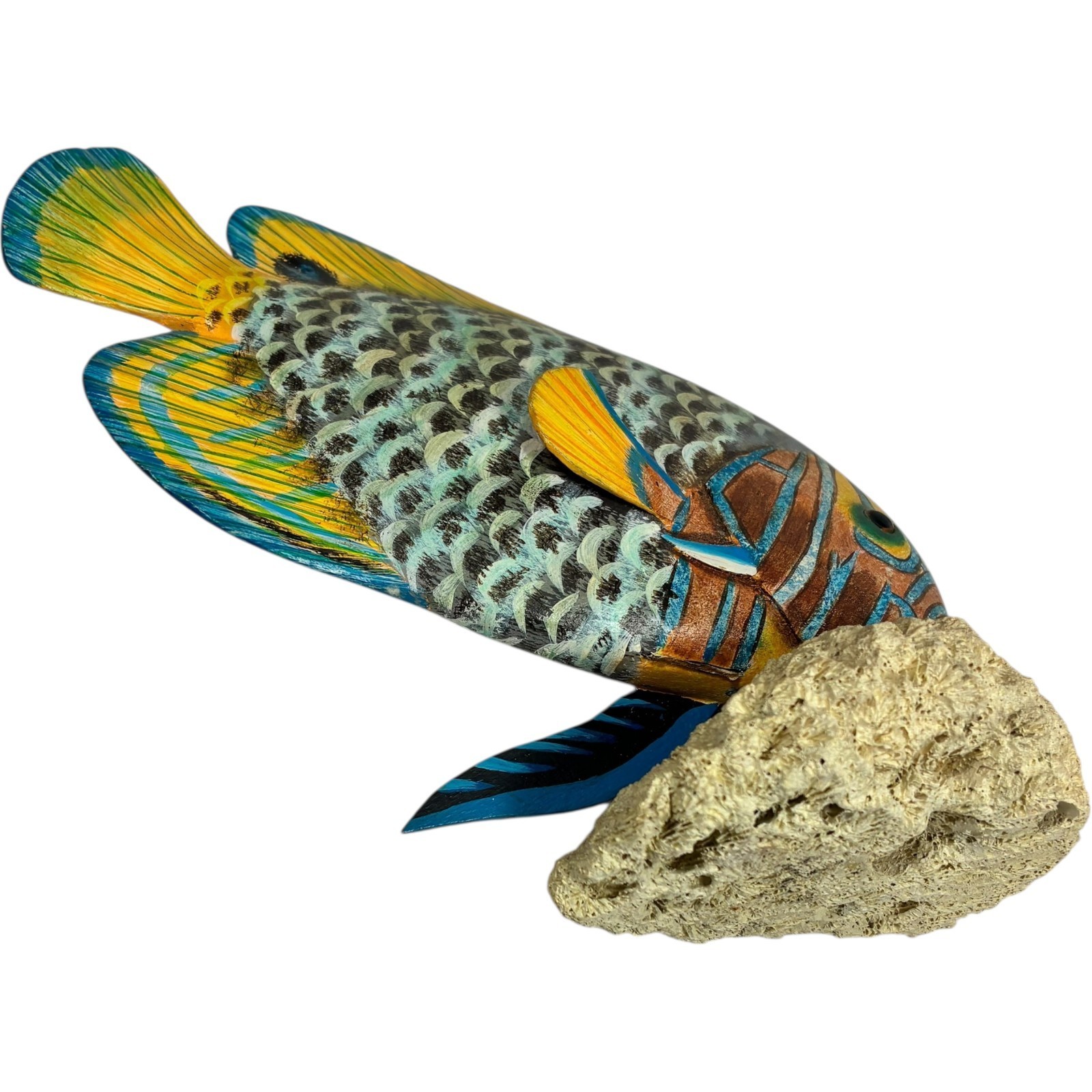 VTG Hand-Carved Hand-painted 7 inch tall Wooden Tropical Fish on Coral Base Item image 6