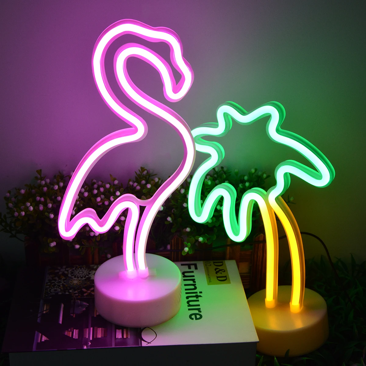 Flamingo Cactus Neon Sign Lamp LED Neon Lights Holiday Christmas Decor - £15.50 GBP+