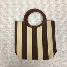 Brown Tan Stripes Small Make up Cosmetic Travel Bag w Round stiff handles - £5.46 GBP