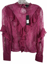 Lucy Paris Womens Pink Lace Long Sleeve Crew Neck Top Keyhole Back Size XS - £23.73 GBP