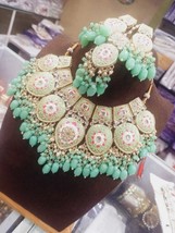 Bollywood Style Indian Gold Plated Bridal Enameled Kundan Necklace Jewelry Set - $142.49