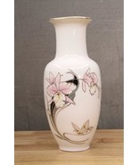 Vintage Fine China Japan Gold Trim Flower Vase Pink ORCHID Flowers &amp; But... - £19.39 GBP