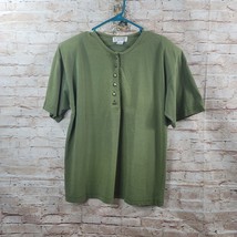 Vintage Lindsey Blake Women&#39;s Top Large Green Short Sleeve Buttons Shoulder Pads - $12.19